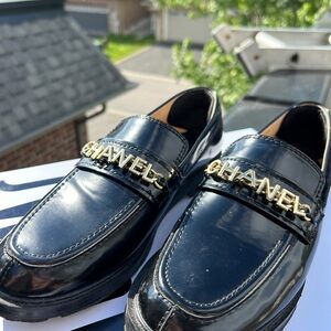 Chanel Black Patent Leather Slip-On Loafers